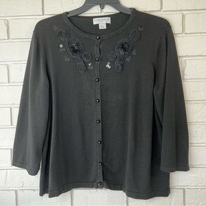 Sag Harbor Button down Flower & Sequin Embellished cardigan. Size 2X